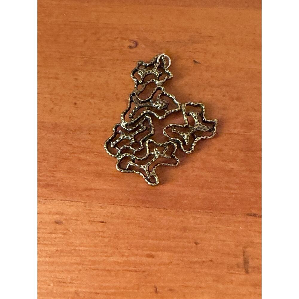 Vintage Brutalist Abstract Pendant Brooch Brass Bronze Modernist 1960s 1970s - Picture 2 of 6
